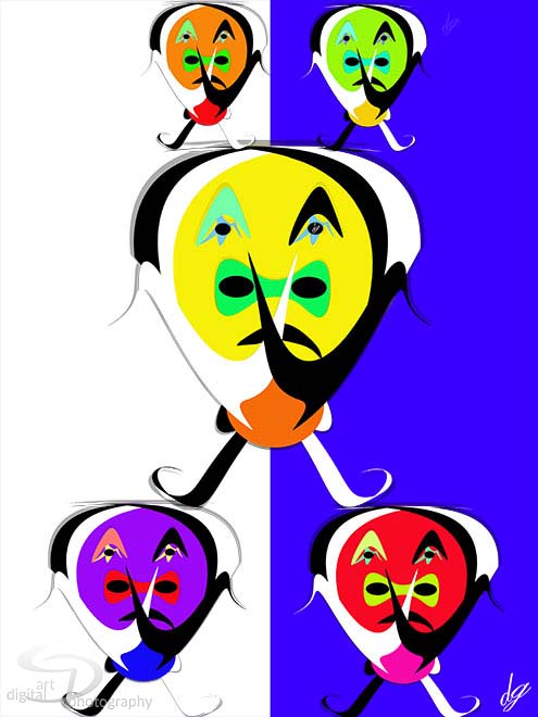 Digital Art: Five cartoon characters in different sizes (Man power).