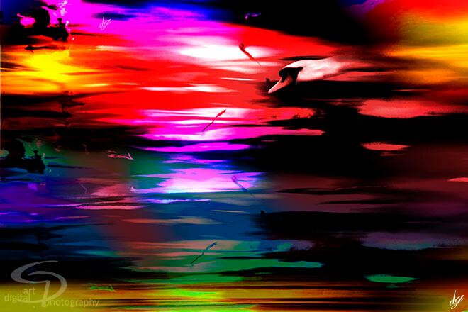 Digital Art: A flying swan