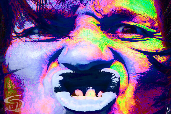 Digital Art: Face of an angry coleric person.