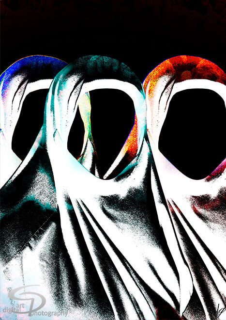 Digital Art: Three women without faces wearing a hijab (Turkey).